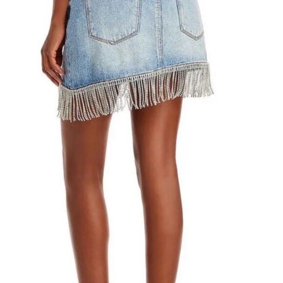 BlankNYC denim rhinestone fringe skirt Size 30 new with tags - Picture 2 of 6